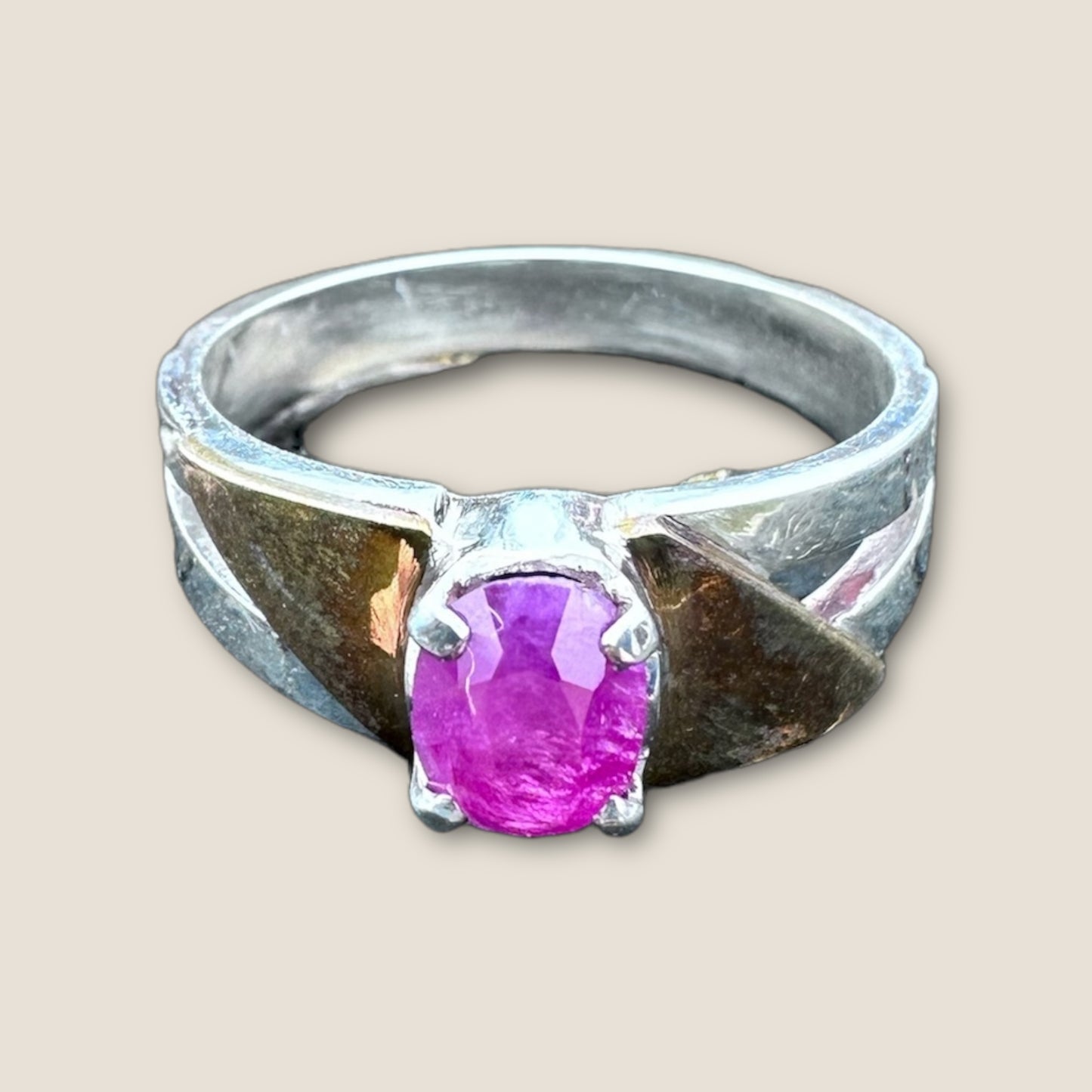 Natural Ruby Ring with silver and copper