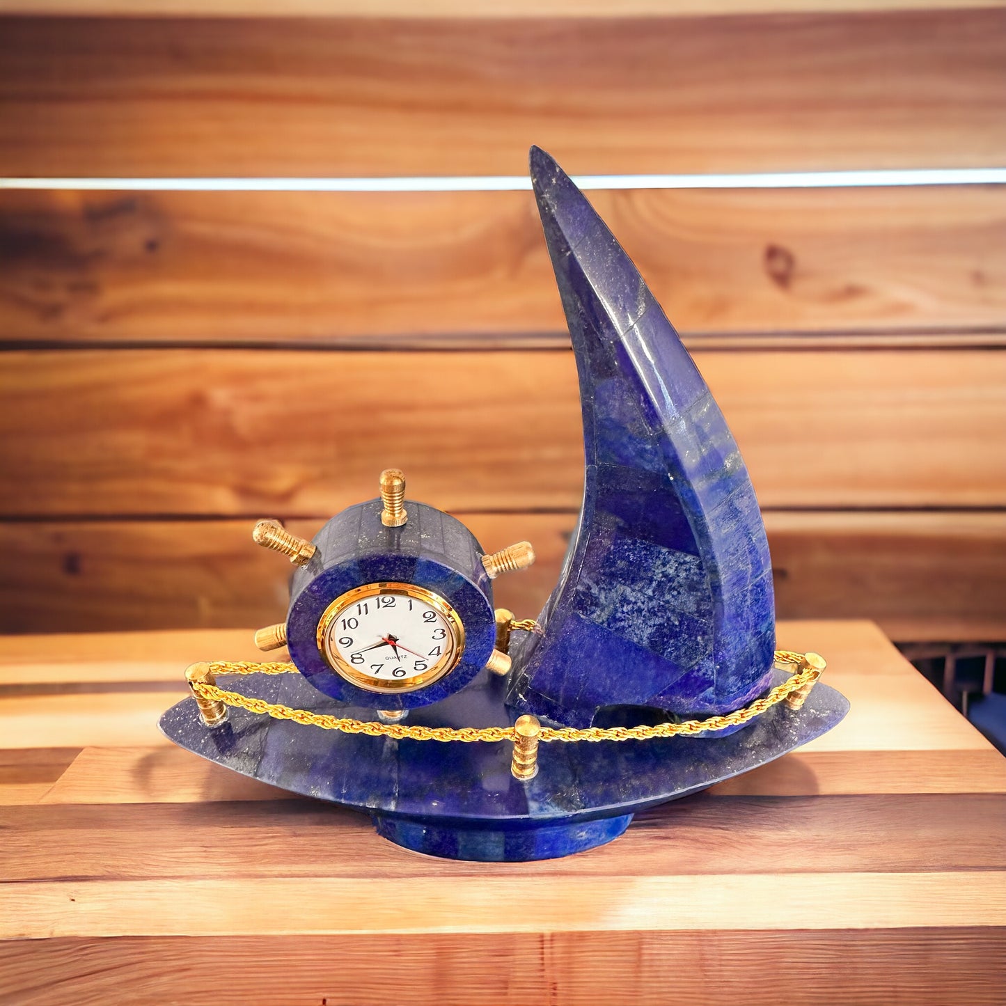 High quality lapis lazuli boat with clock, Decorative from Afghanistan