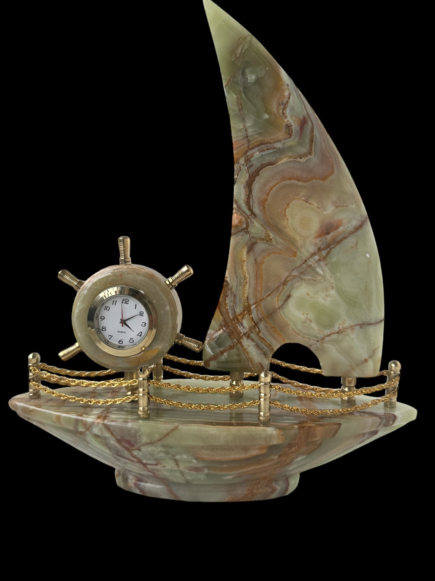 Handcrafted marble boat with a clock