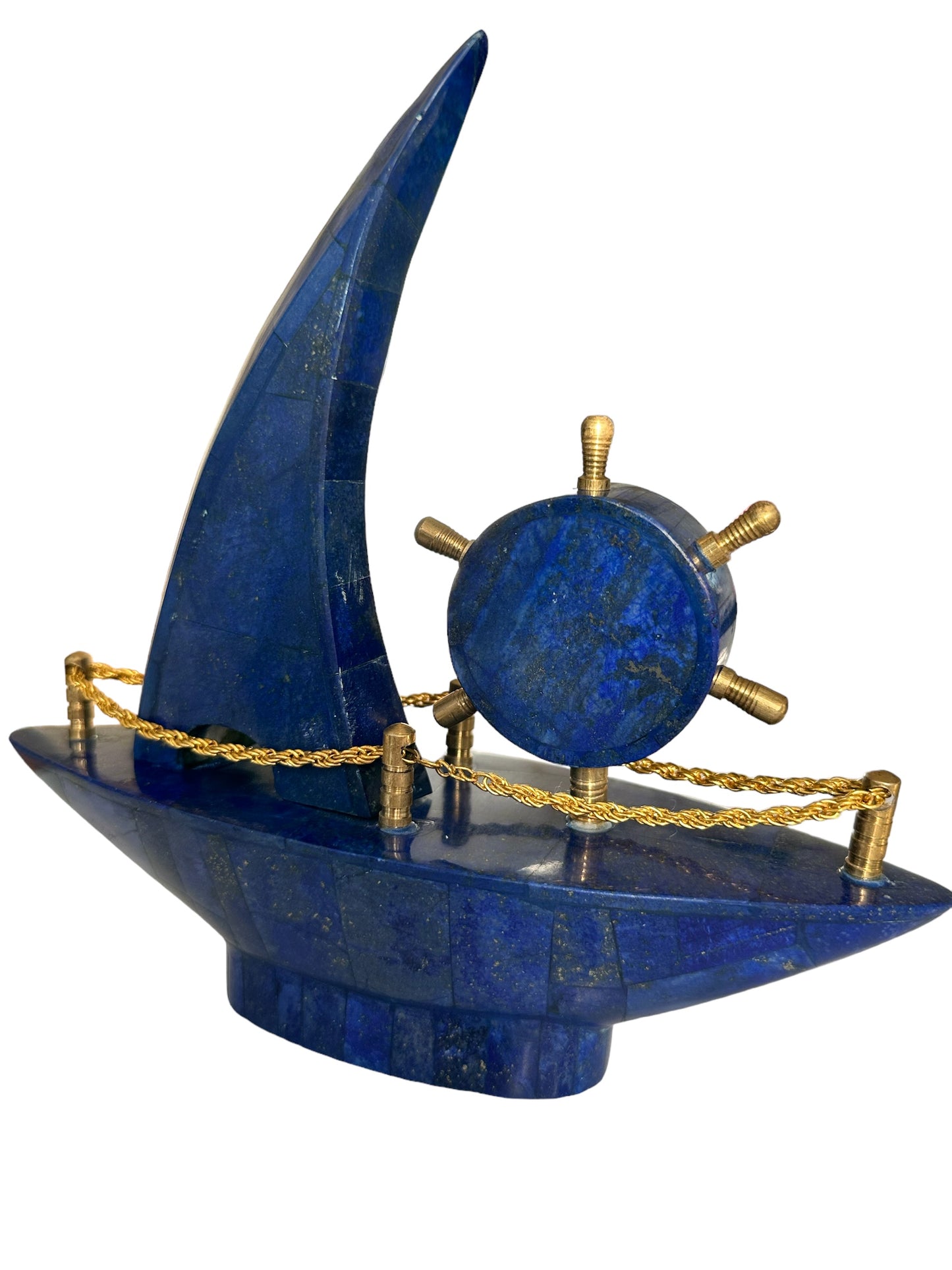 High quality lapis lazuli boat with clock, Decorative from Afghanistan