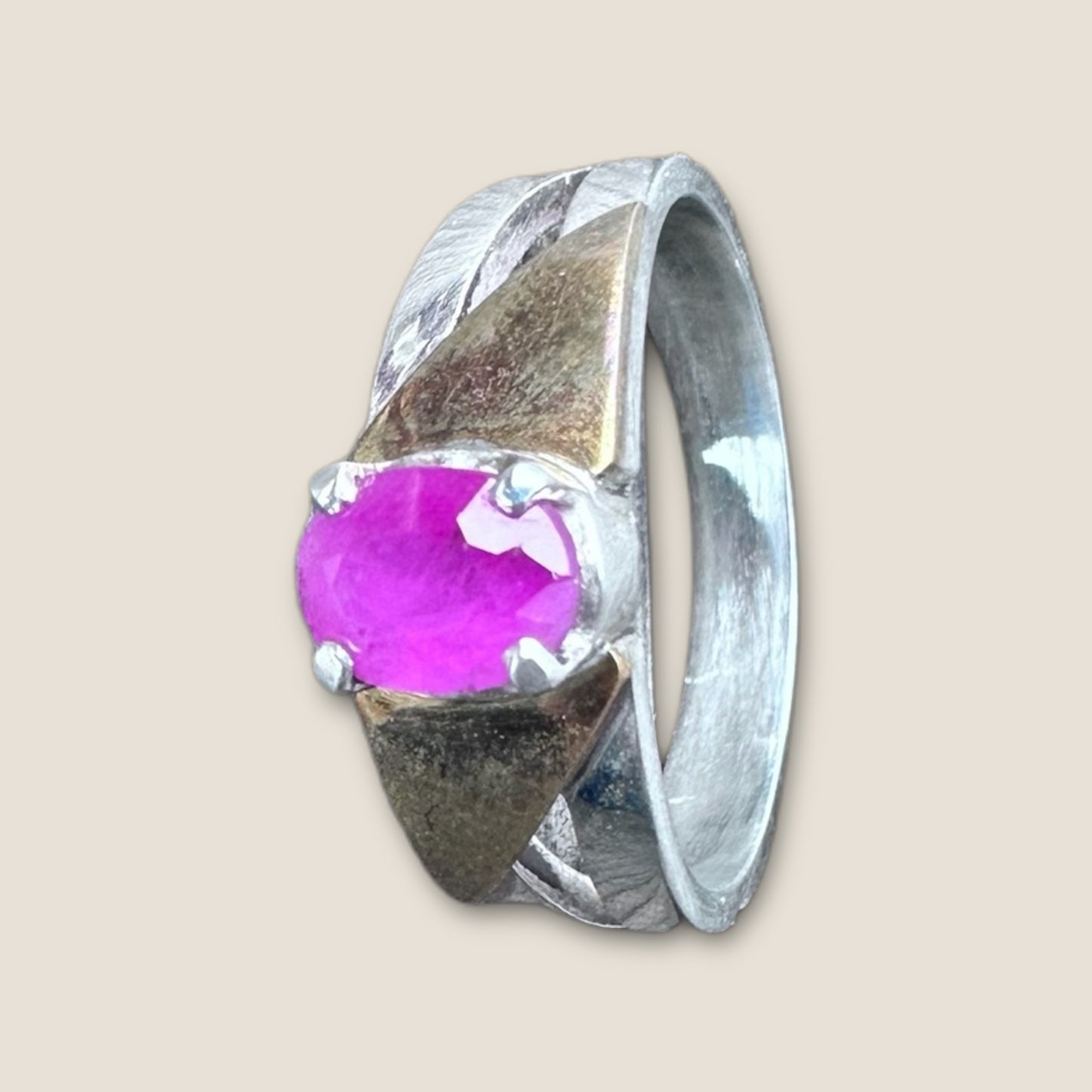 Natural Ruby Ring with silver and copper