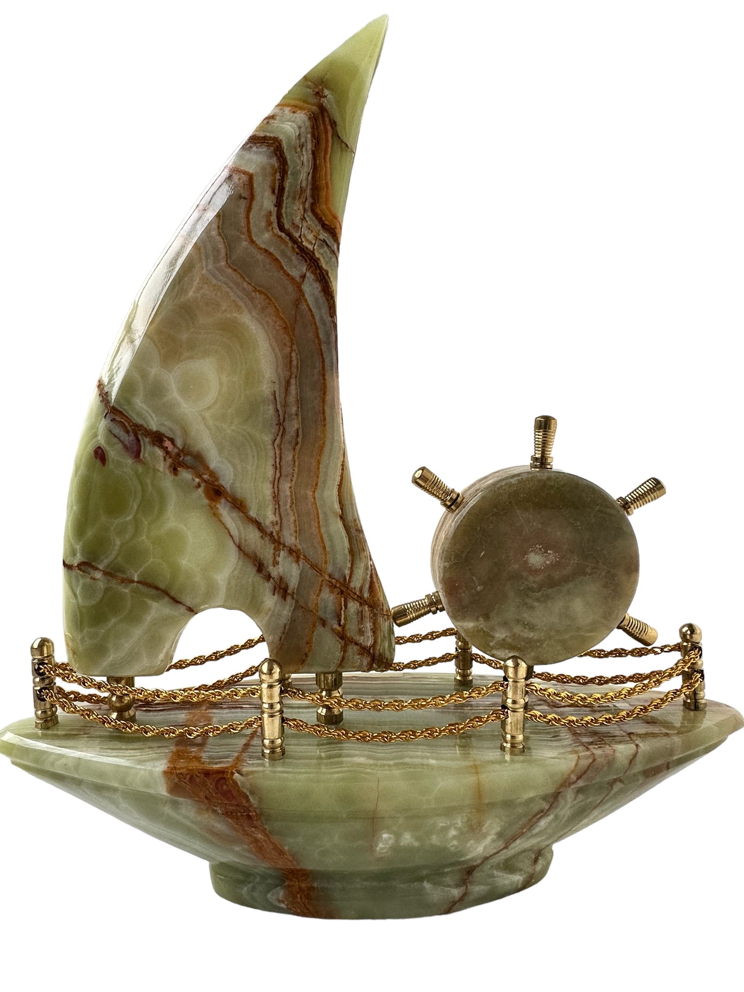 Handcrafted marble boat with a clock