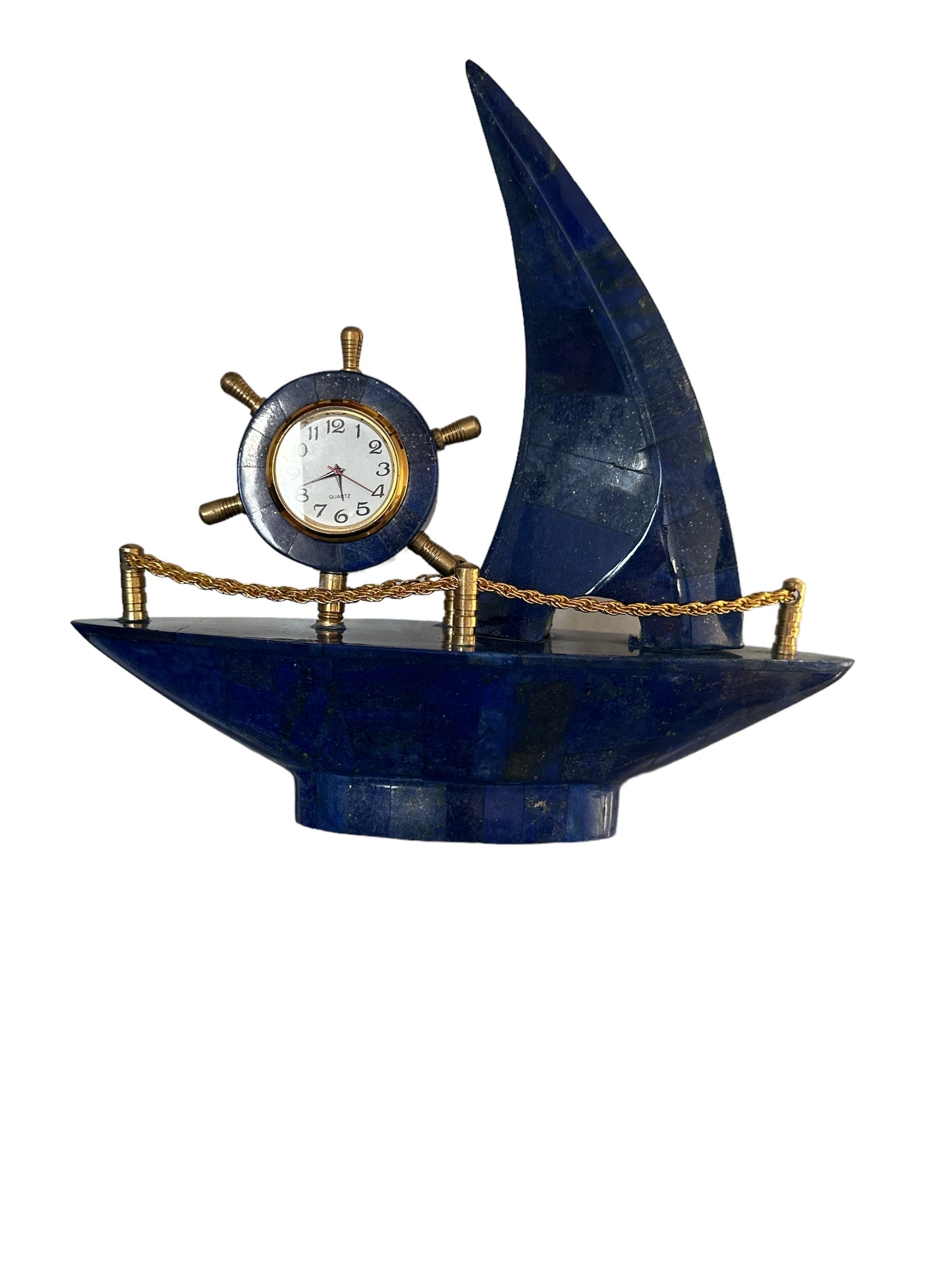 High quality lapis lazuli boat with clock, Decorative from Afghanistan