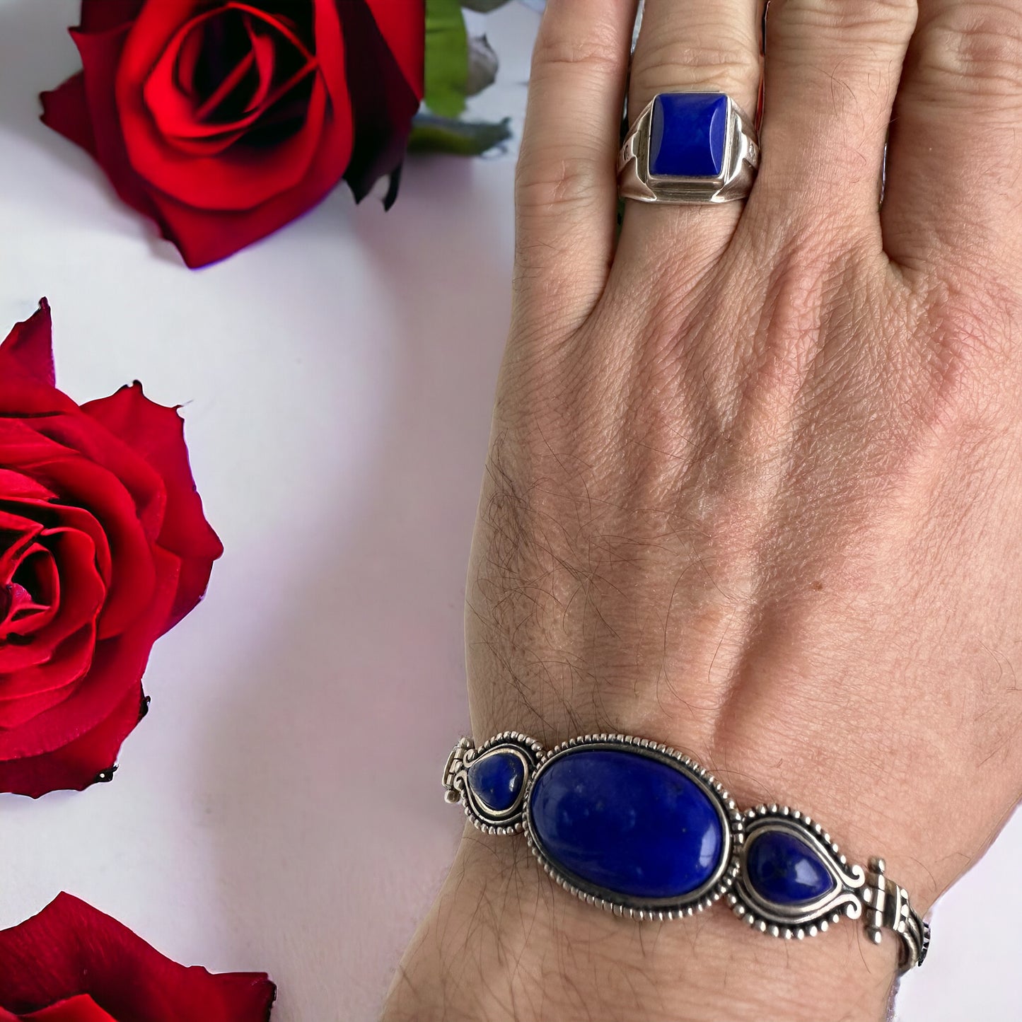 Lapis lazuli armband och en ring