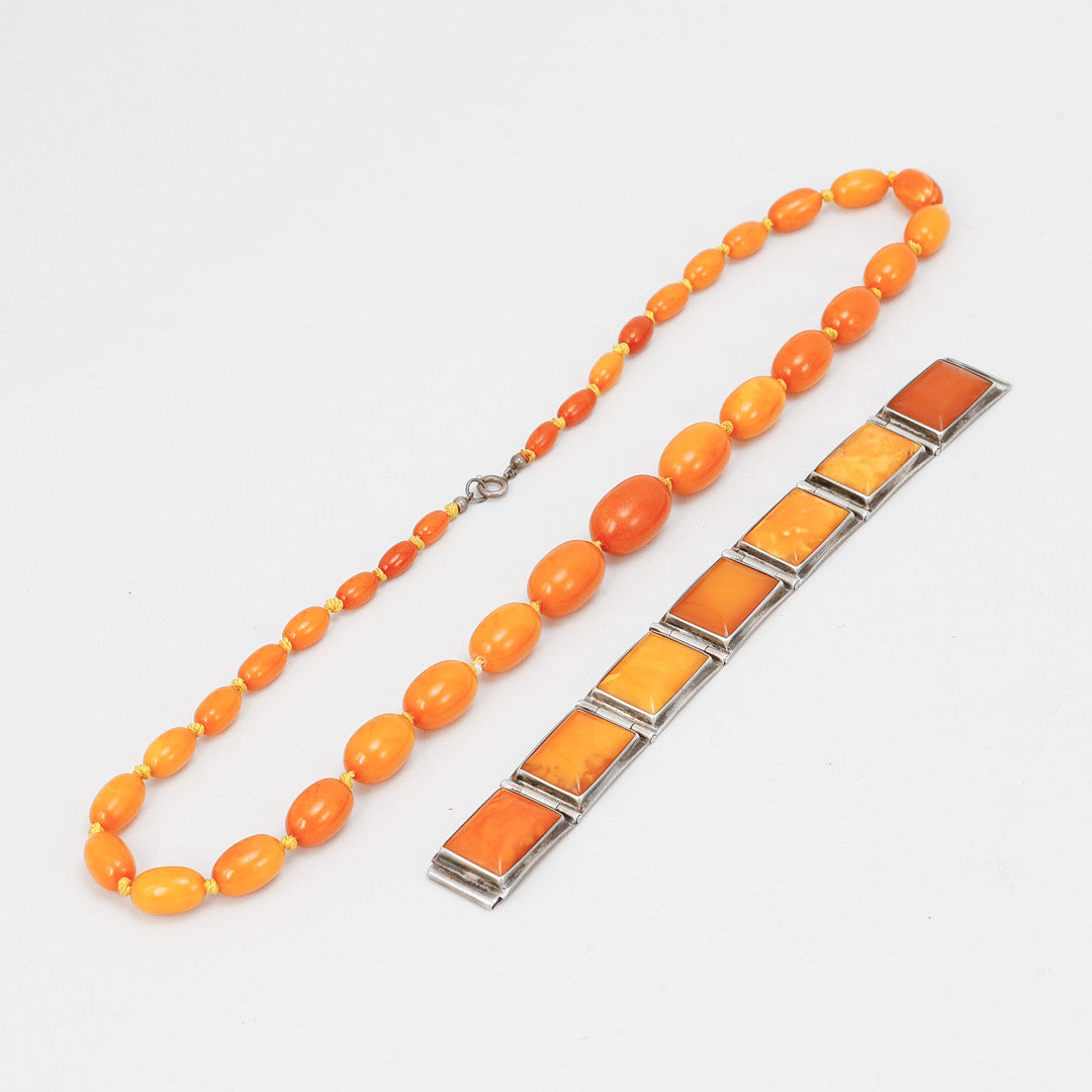 Natural Butterscotch Amber Necklace and Silver Bracelet Set