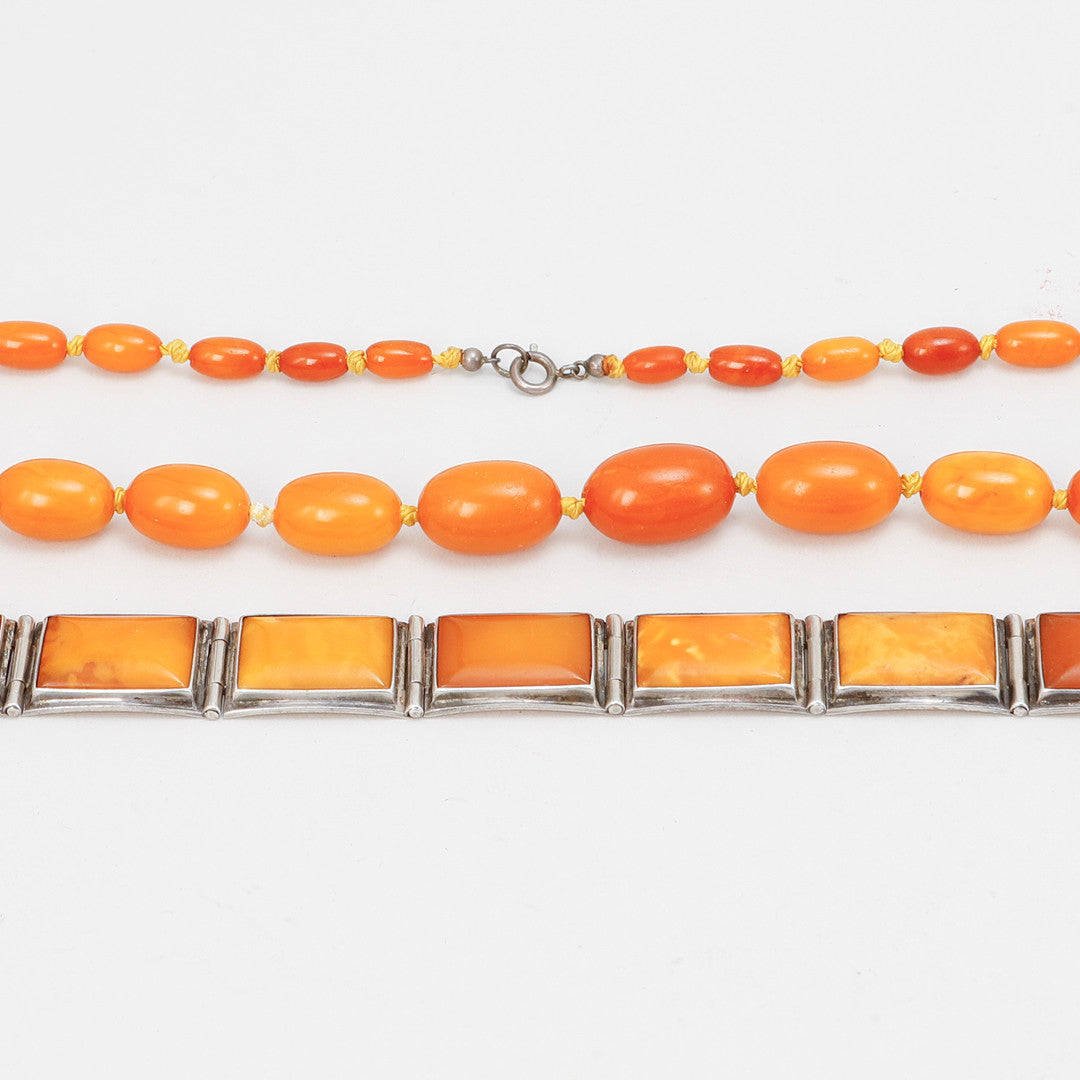 Natural Butterscotch Amber Necklace and Silver Bracelet Set